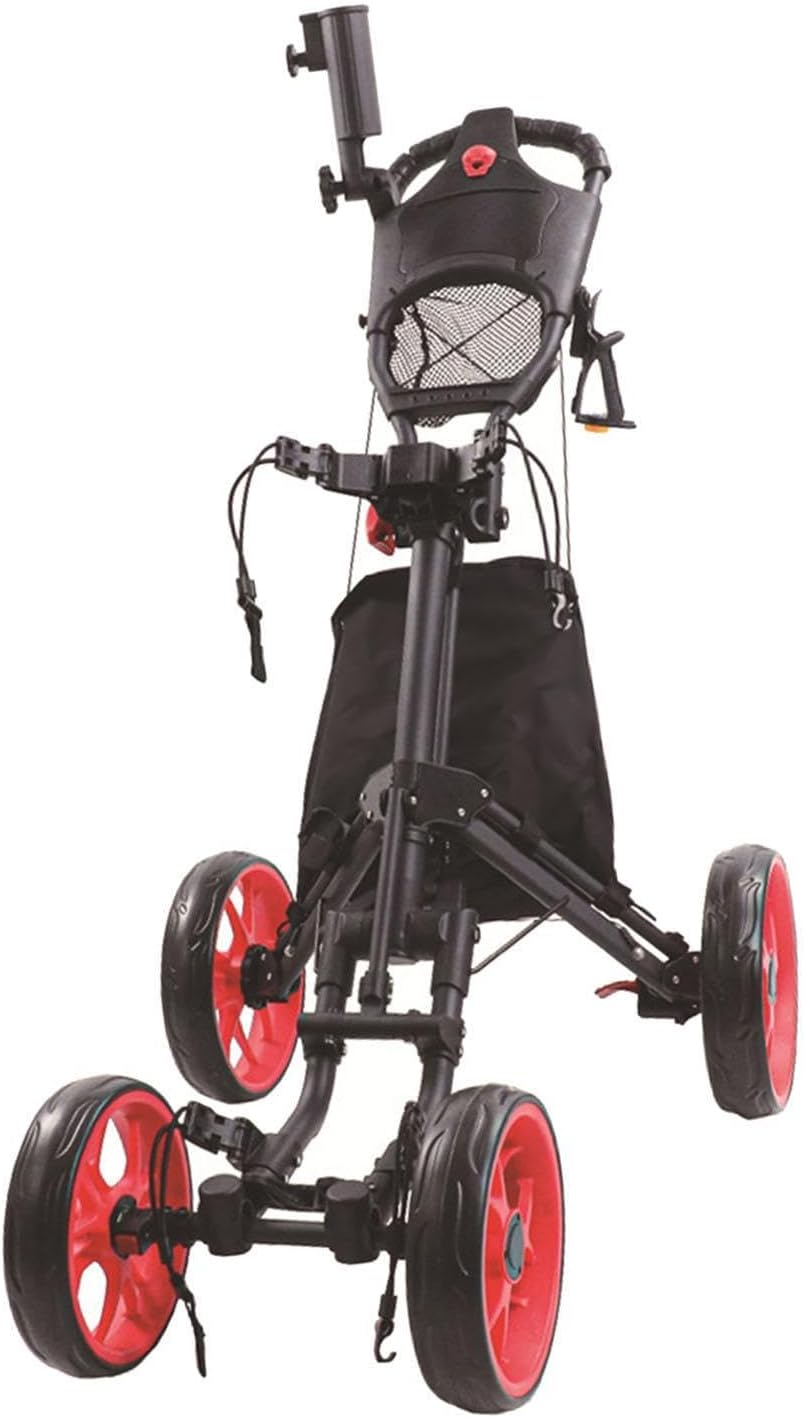 Golf Push Cart Multifunctional Compact 4 Wheel Foldable Aluminum Alloy Portable Golf Trolley with Umbrella and Drink Holder