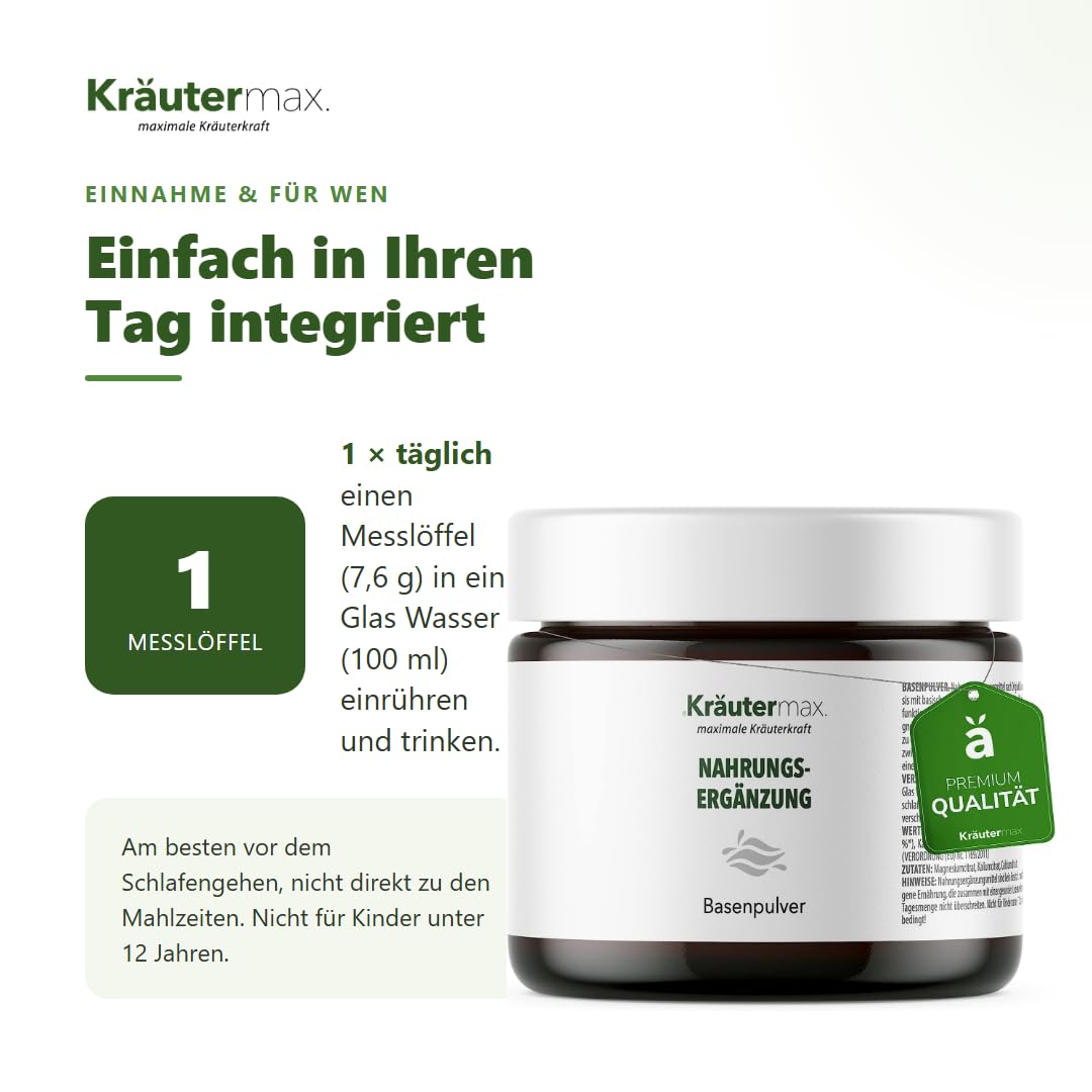 Kräutermax Basenpulver Citrat mit Mineralien Magnesium, Kalium und Calcium | Hochdosiert zum Einnehmen | Laktosefrei, Vegan und ohne Zucker | Pulver | 320 g