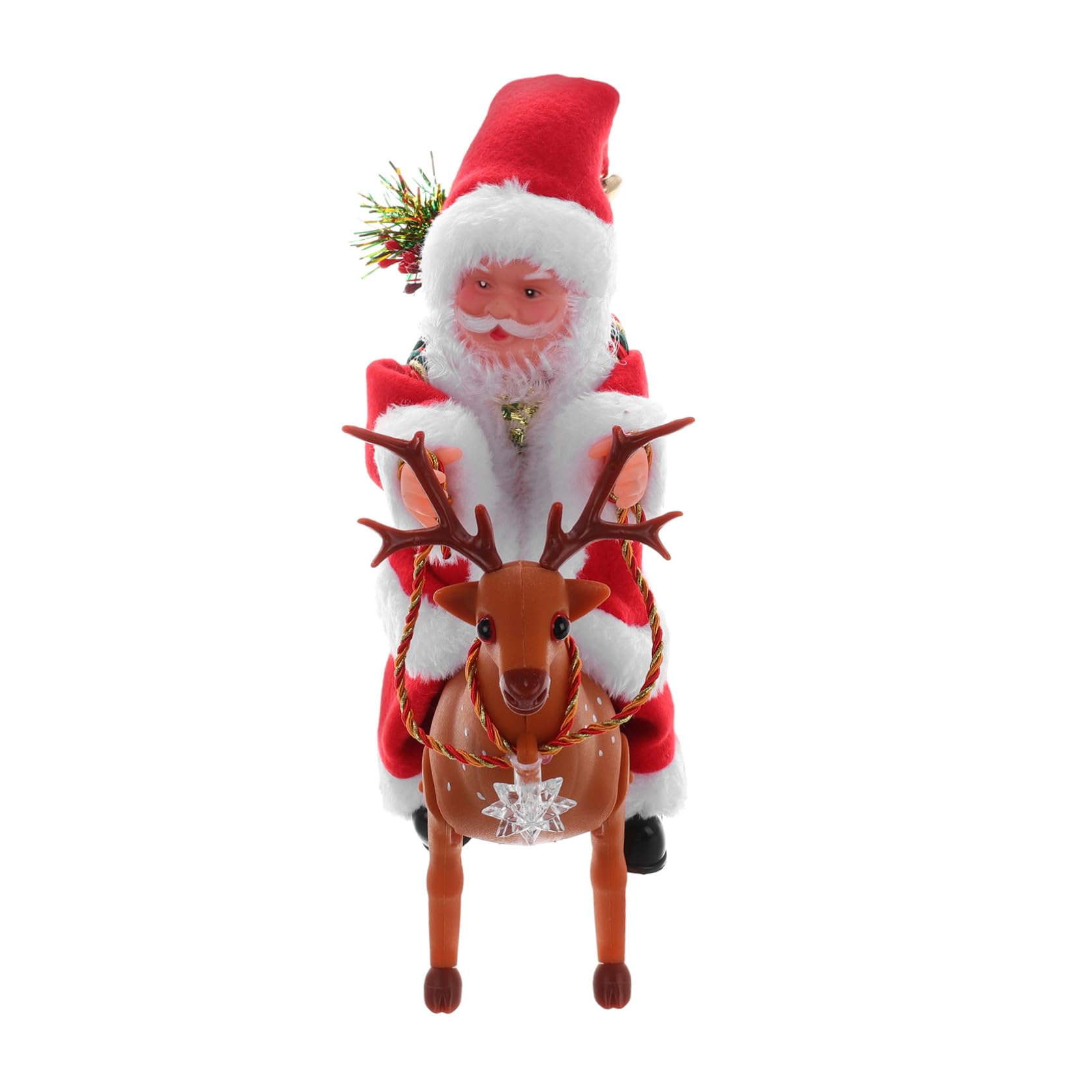 Giocattolo di Natale Babbo Natale che Cavalca Renna Funzione Musicale in Plastica Elegante Alimentato a Batteria Decorazione Natalizia