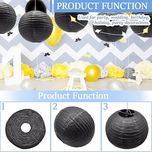 Miniatura 4 de 6 faroles de papel de 12 pulgadas, color gris, chino, japonés, redondo, para decoración de Halloween, boda, fiesta de cumpleaños (grisHUIS)