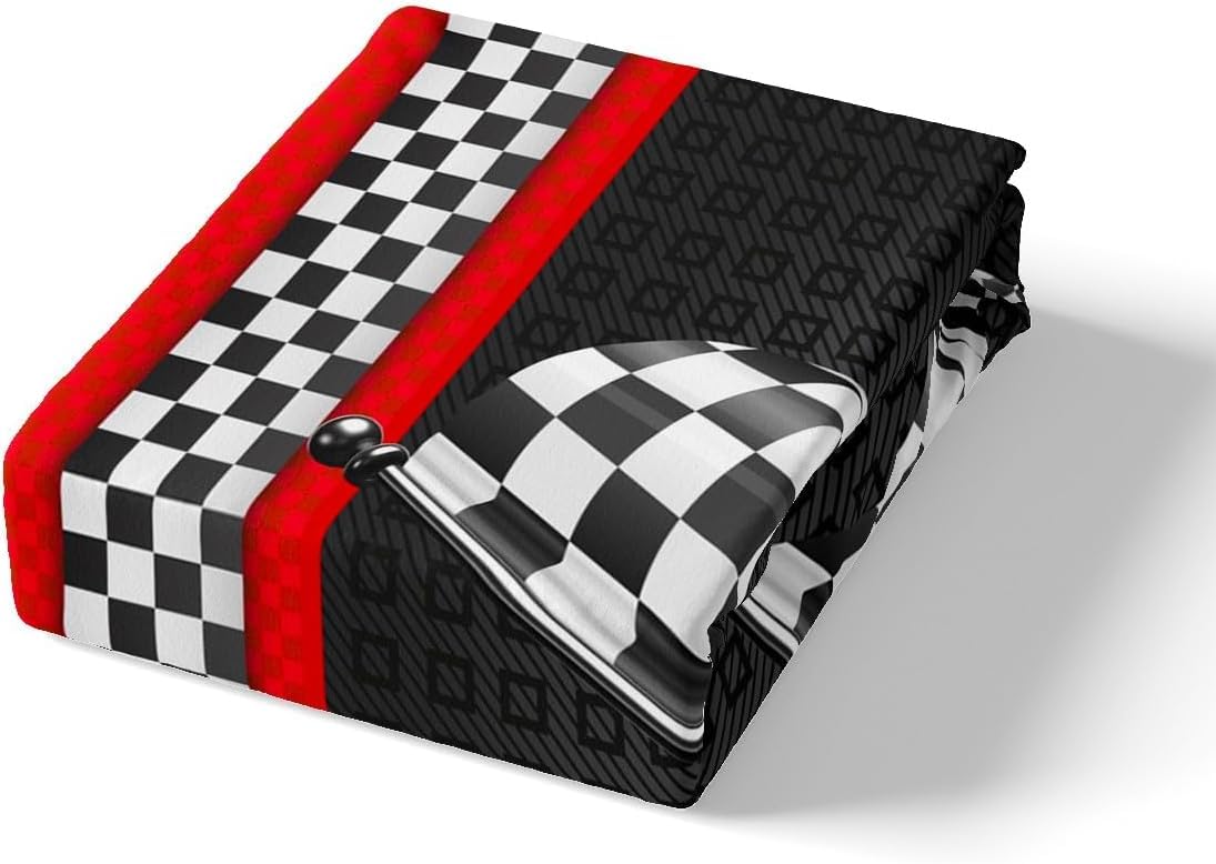 feelingyou Race Car Themed Bedding Set Double Size,Black White Checkered Flag Print Bedding Set for Kids Boys Men,Red Stripes Geometric Grid Plaid Quilted Cover Set including 2 Pillowcases - Image 4