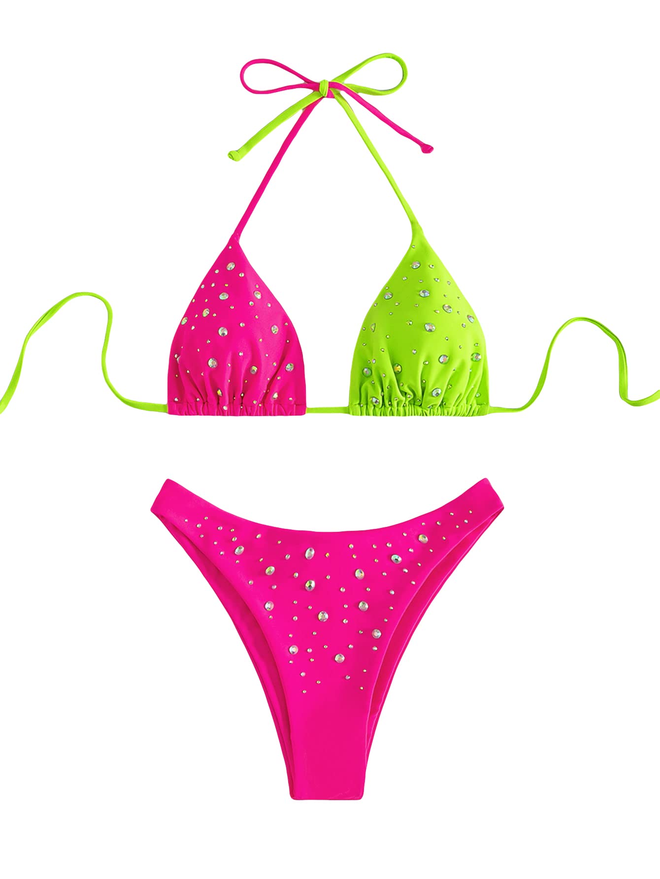 Verdusa Womens Colorblock Halter Swimwear Bikini Sets Two Piece Bathing Suit
