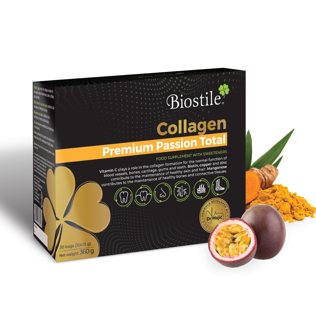 Collagen Premium Passion Total – 30 Beutel mit 8600 mg hydrolysiertem Kollagen, Vitamin C, Curcumin, Shilajit, Zink, Kupfer, Biotin, Mangan und Silizium für Haut, Gelenke und Knochen