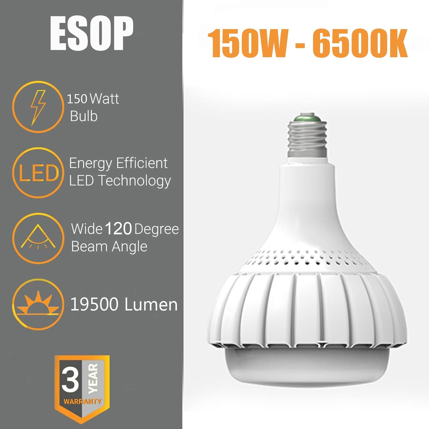 100W E39 Mogul Base LED Bulb, E39/E26 Super Bright Light Bulbs 6500K Daylight 13000LM Equivalent 800Watt HPS/Metal Halide, High Lumen LED Bulb for Commercial Warehouse Workshop Factory Backyard Barn
