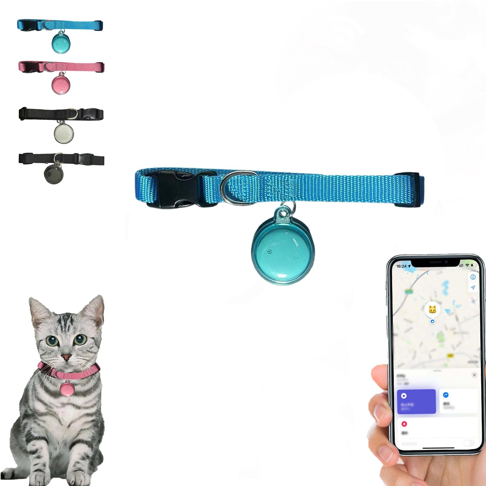 Mini Pet Tracker, Waterproof GPS Locator for Dogs and Cats, Bell-Shaped Design for Worldwide Real-Time Tracking, Easy Attachment to Any Collar for Ultimate Pet Safety (Blue-iOS)