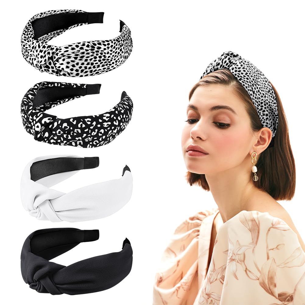 LOPHE Diadema Mujer, 4 Piezas Diademas de Pelo Anchas, Diademas para Mujeres Nudo, Banda para el Cabello Stretchy Head Wrap Twisted Accesorios