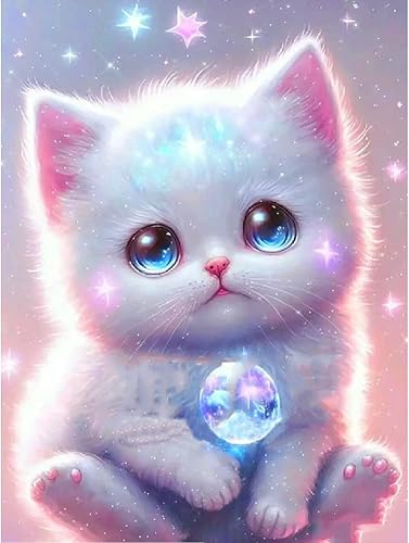 Alloyseed Kits de pintura de diamante de gato de fantasía 5D DIY para adultos bricolaje de gemas de animales pintura con diamantes redondos para