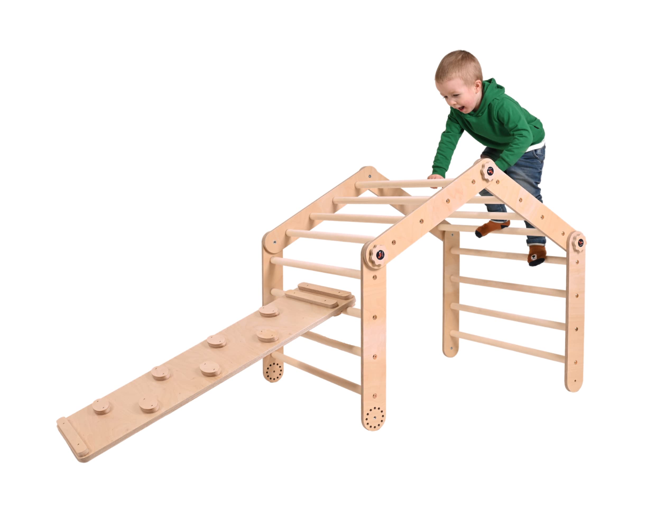 Smart Fox WoodMontessori Wooden Climbing Frame Set, Transformable climber with Wooden Kids Slide and Ramp for toddlers, Handmade from Natural Wood (Climbing Frame with Slide)