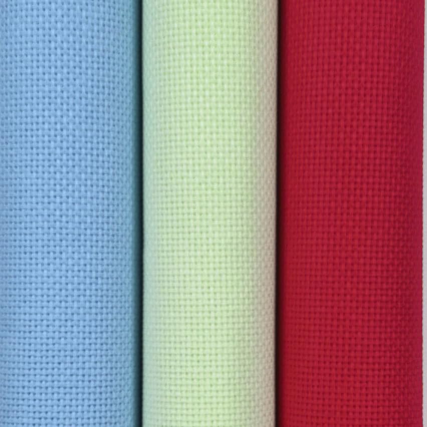 Image of KCS 3 pc of 15 inch x 18 inch(38cmx45cm) 16 Count Cross Stitch Cotton Aida Cloth Needlework Rolled Fabric Box,16CT,Light Blue+Light Green+Red