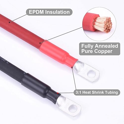 Miniatura 3 de Shirbly Cable de batería de calibre 4, cable de batería de 1 pie y 4 AWG con terminales de 38 pulgadas, cables inversores de cable de soldadura de