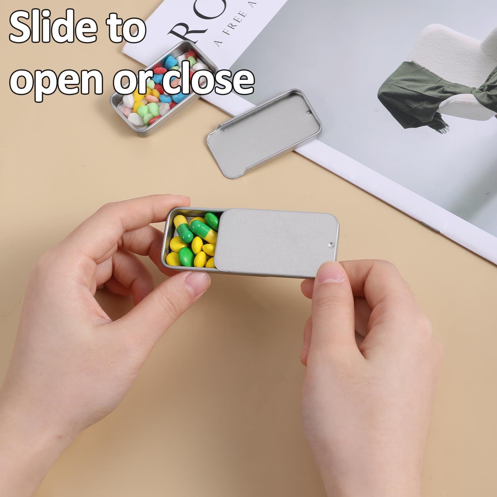 Mini metalowe pudełko, 3 szt. przesuwnych pojemników, prostokątne puszki na biżuterię, rękodzieło, cukierki, uchwyt na karty podarunkowe, mały metalowy organizer (srebrny)