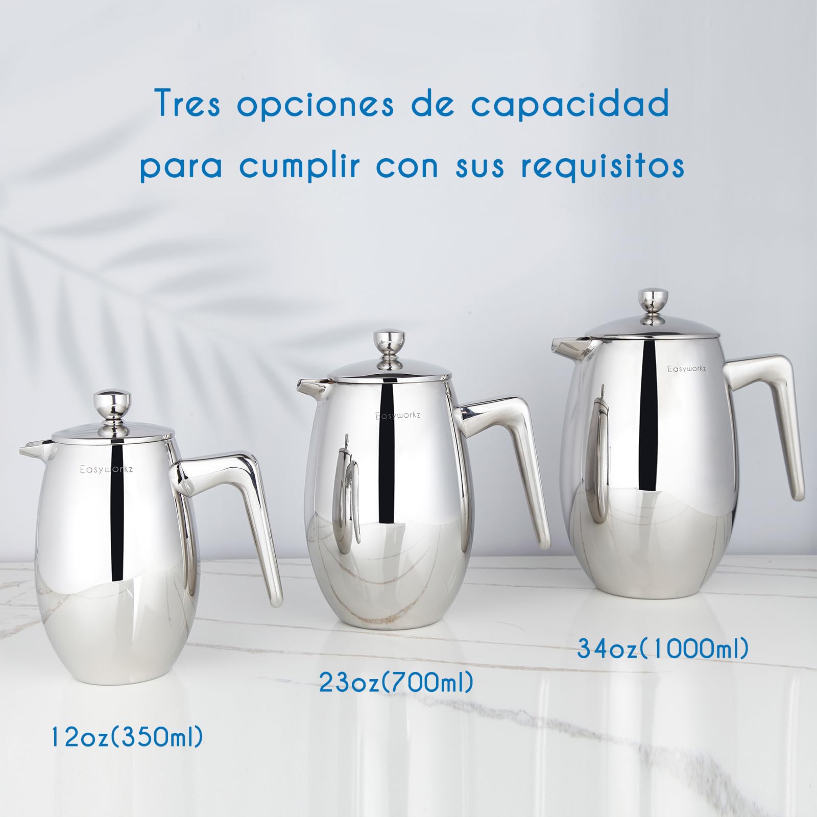 Easyworkz Nando French Press Cafetera de acero inoxidable con doble pared aislada, 350 ml