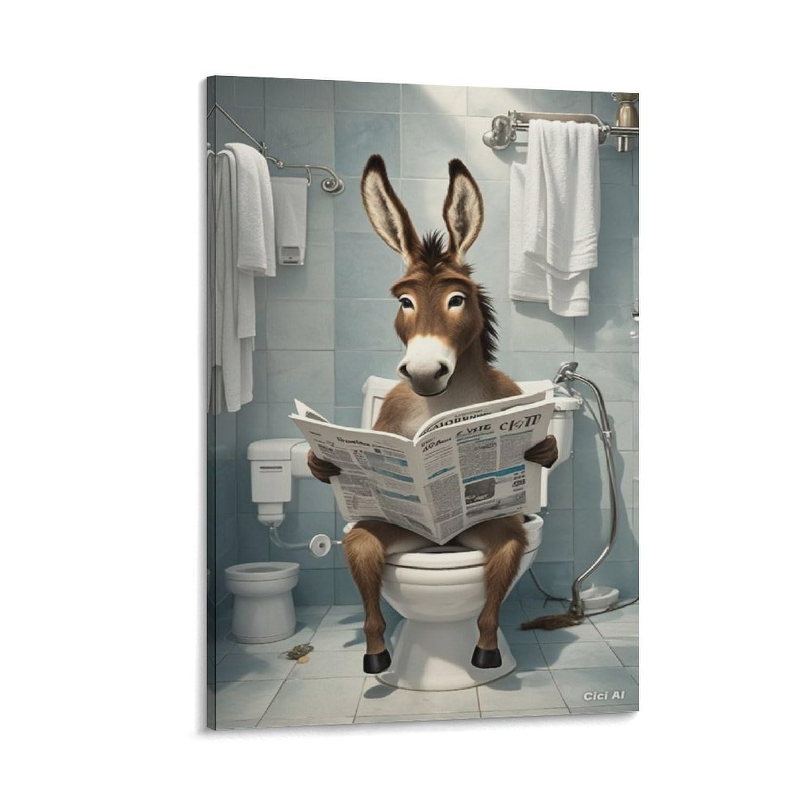 SXDMOUBK The Donkey Was Sitting on Toilet, Reading Newspaper. Poster Decorative Painting Canvas Wall Posters And Art Picture Print Modern Family Bedroom Decor 20x30inch(50x75cm)