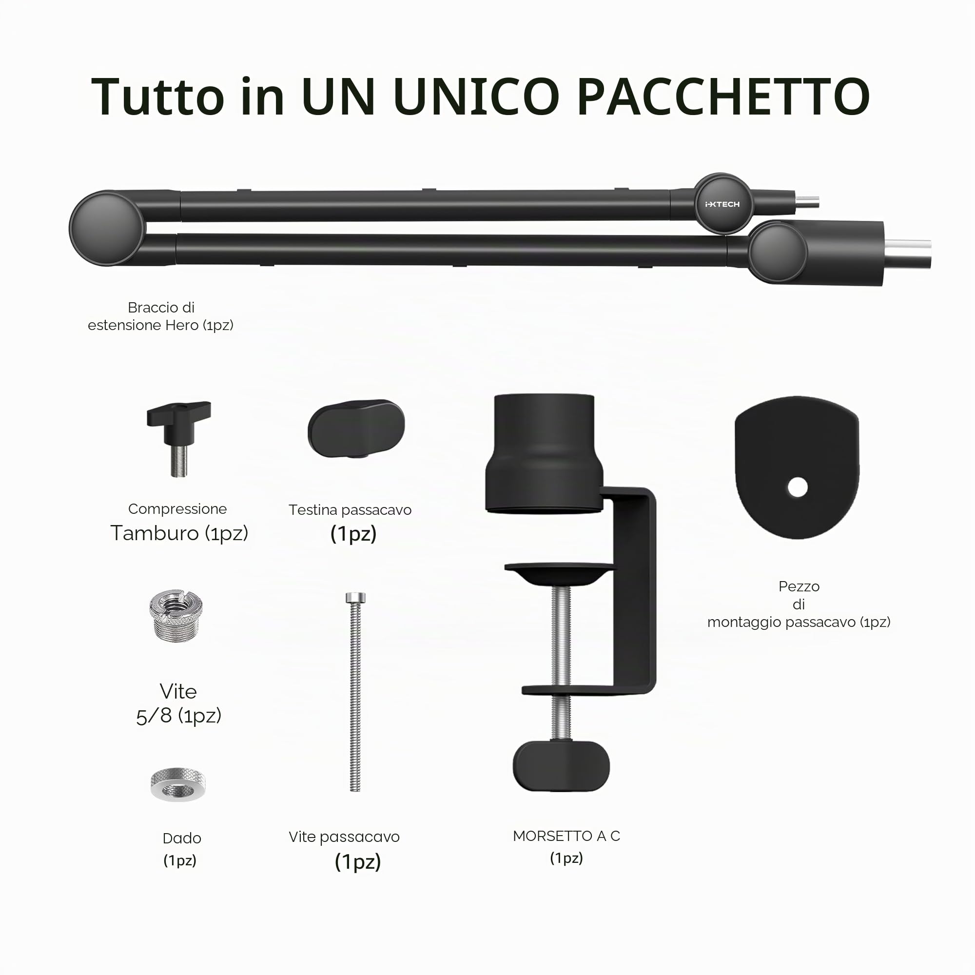 IXTECH Braccio per microfono girevole a 360° regolabile robusto braccio per microfono in acciaio inox supporto da tavolo braccio pieghevole a forbice braccio stabile per microfono per radio studio
