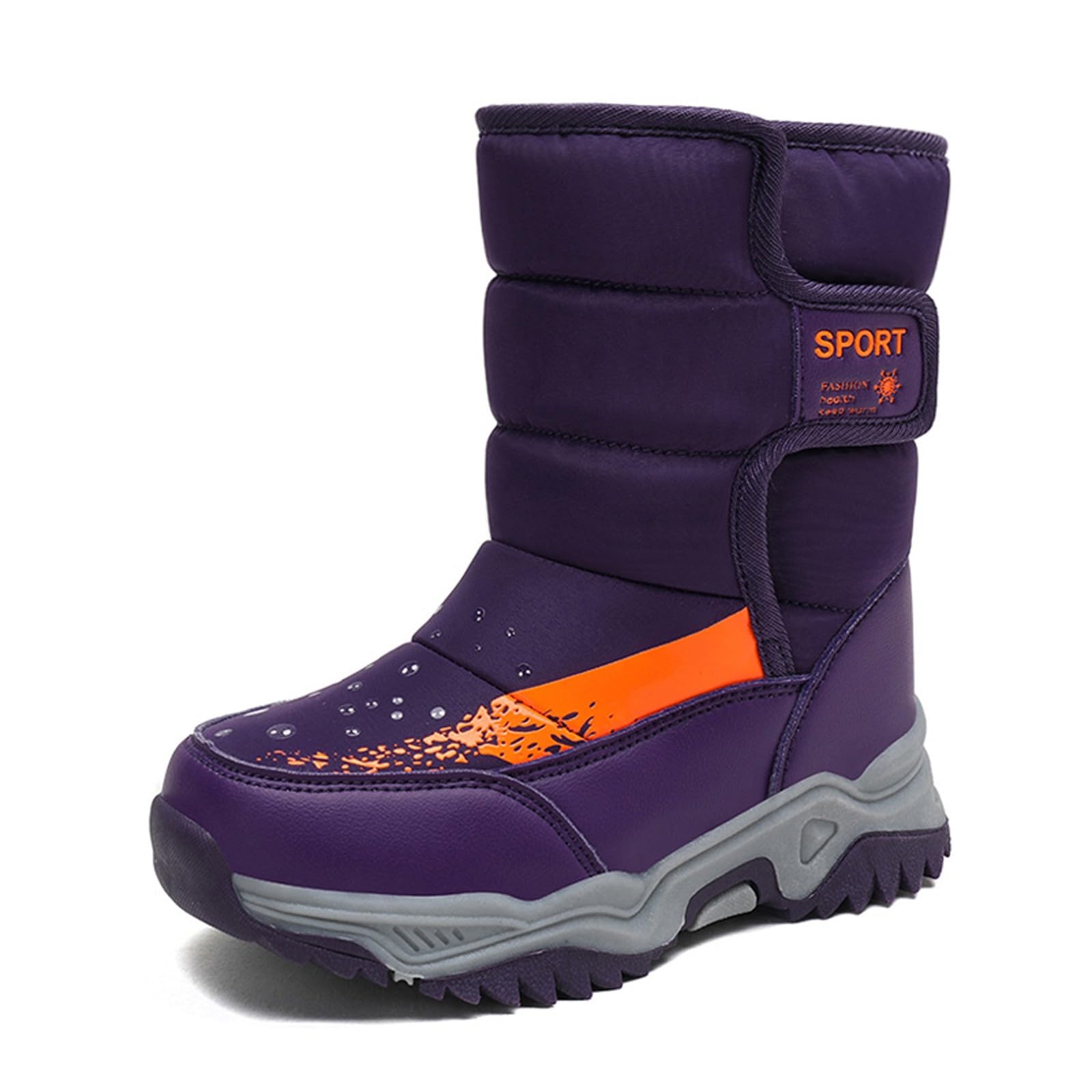 Botas niños fácil Poner Zapatos para niños Botas de Nieve Botas de Exterior para niñas y niños Botas cálidas Antideslizantes Botas de Nieve (Purple, 35.5 Big Kids)