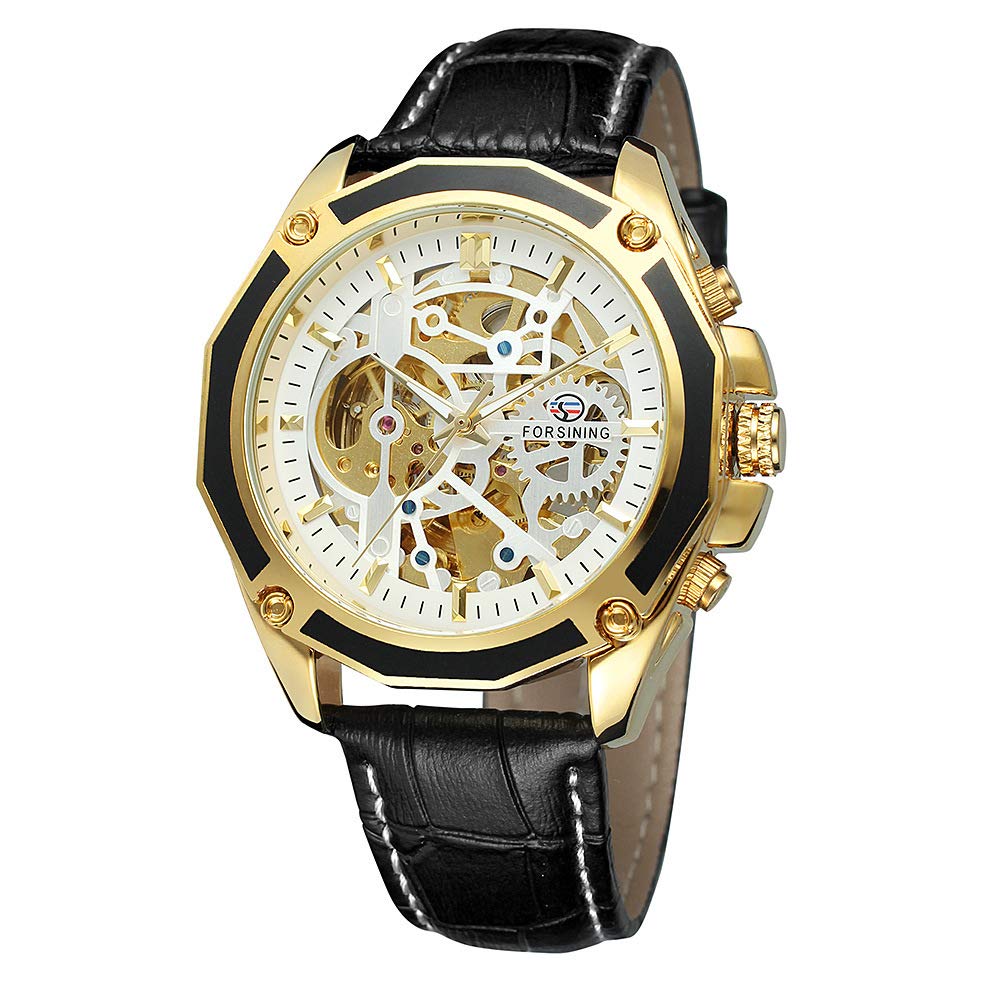 MASTOP Automatische mechanische Herren-Armbanduhr, Skelett-Zifferblatt, Herrenuhr, automatisch, selbstaufziehend, Leder