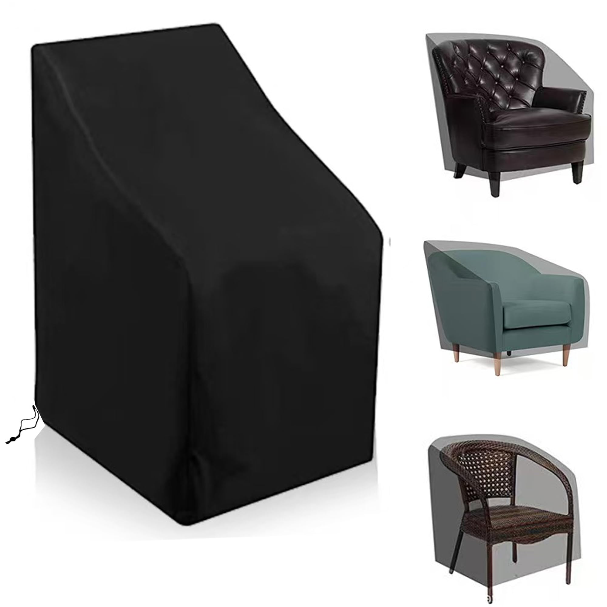 YQBFTC Garden Stacking Chair Covers Waterproof,210D Oxford Fabric High Back Patio Stacking Chair Protection,Outdoor Reclining Anti-UV Furniture Covers Waterproof with Drawstring,65x65x120/80cm Black