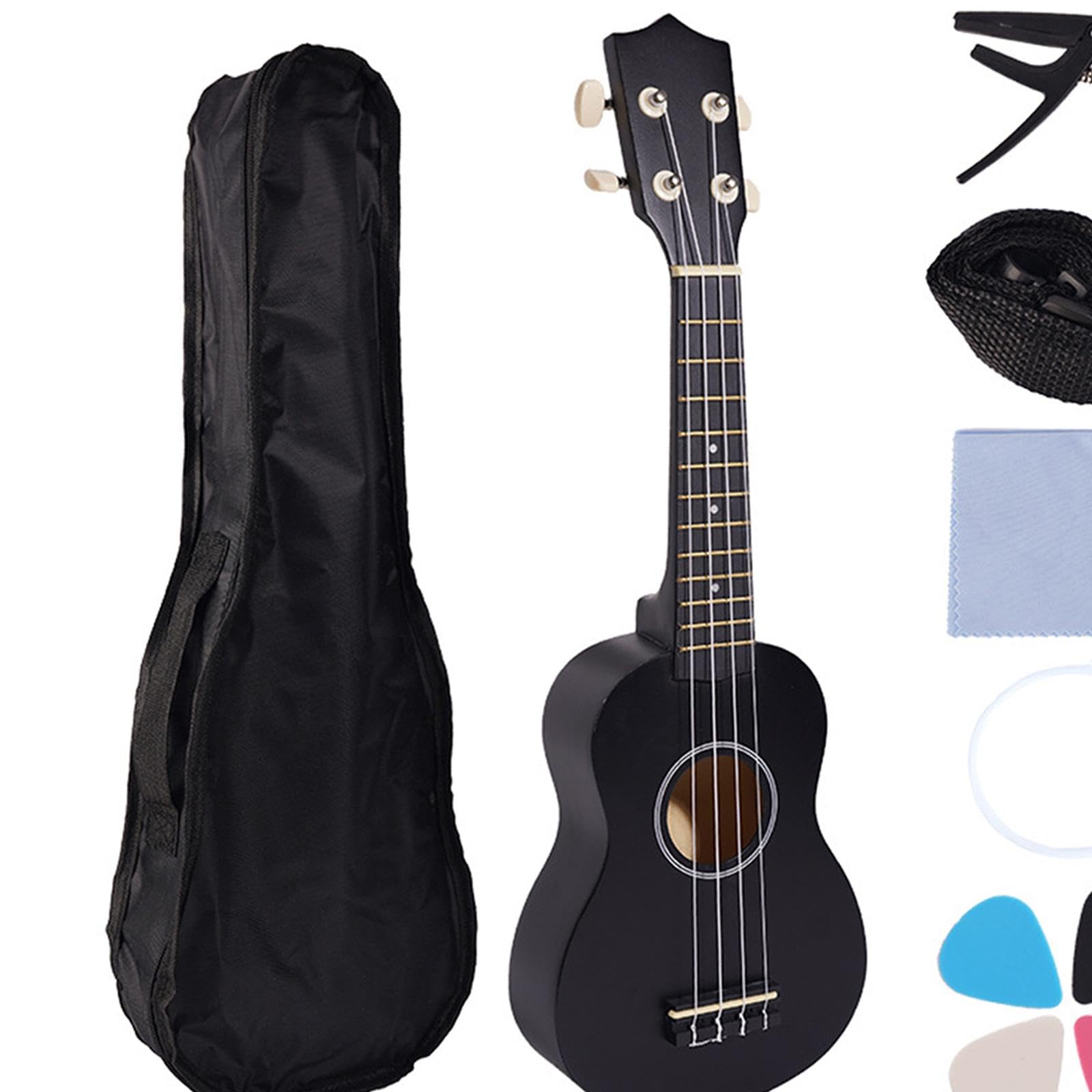 Ukelele Infantil de, Mini Ukelele para Niños, Guitarra Portátil, Juguete Educativo Temprano, Instrumento Musical de 21 Pulgadas para Niños, Negro