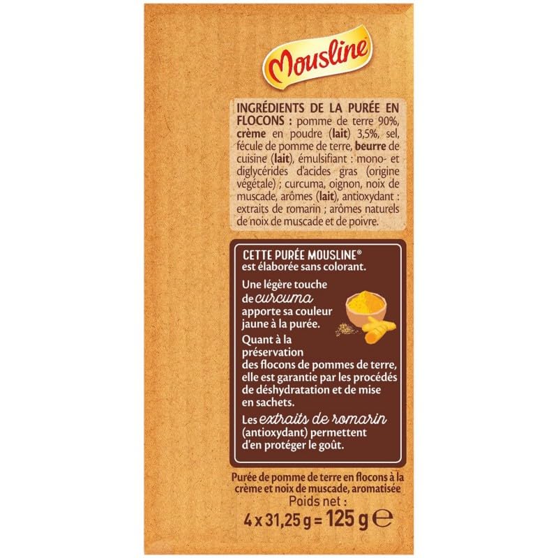 MOUSLINE Purée Crème & Noix de Muscade - Format individuel 125g - Douceur onctueuse - Saveur exquise - Idéal pour un repas rapide! - Le Lot De 4