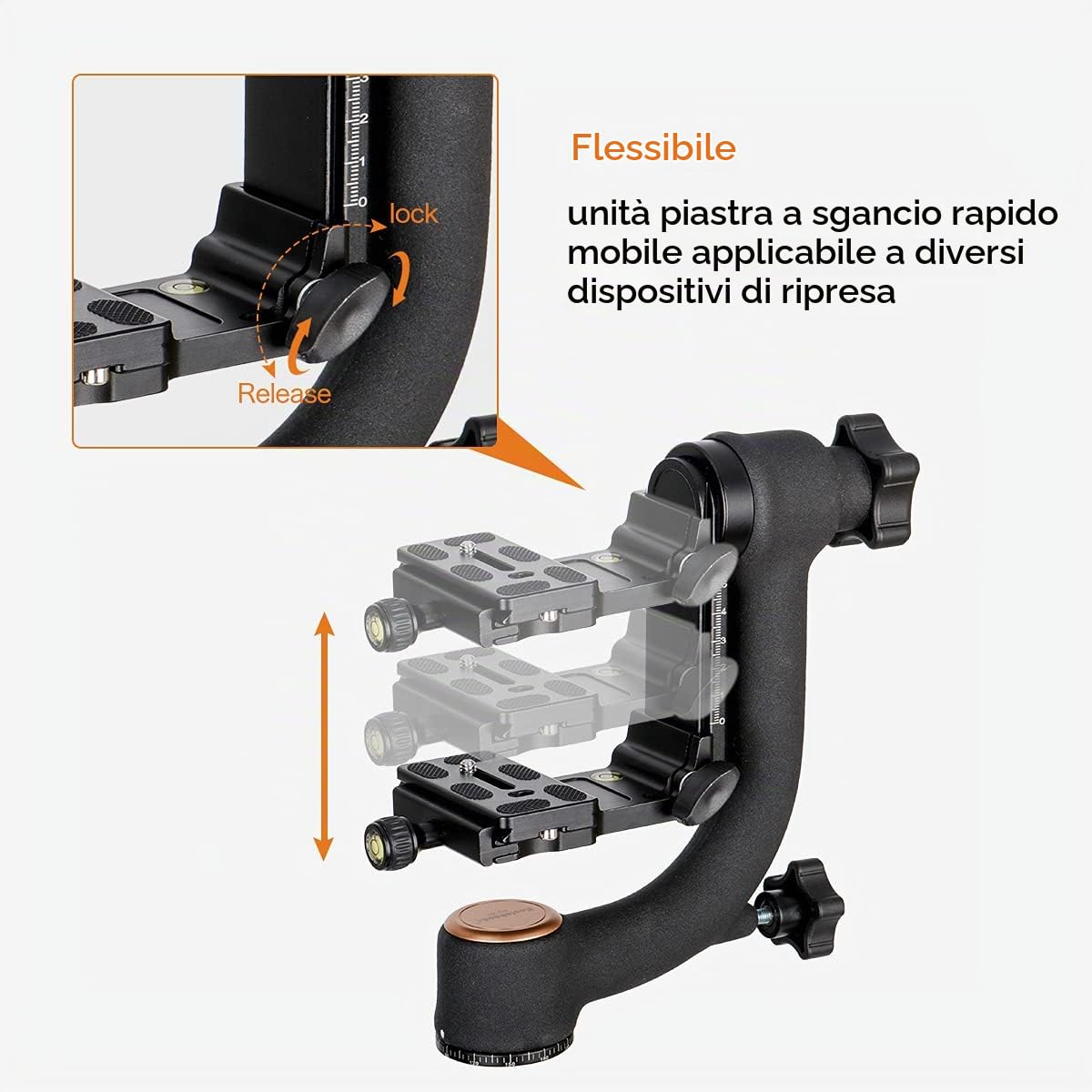 Koolehaoda Testa del treppiede professionale in metallo pesante con piastra a sgancio rapido Arca Swiss e livella a bolla, adatta per fotocamere DSLR fino a 26 libbre/12 kg