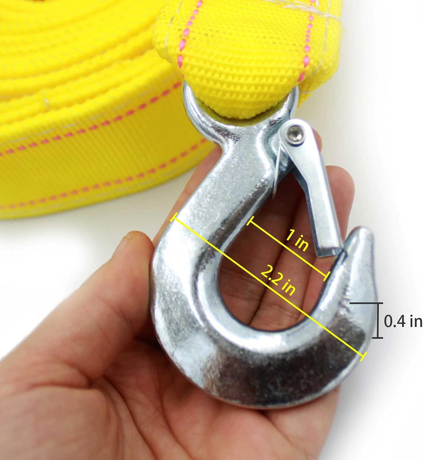Heavy Duty Tow Strap with Safety Hooks | 1.8” x 13’ | 11000 LB Capacity , Tow Rope Yellow Shackle for Vehicle Recovery, Hauling, Stump Removal & Much More,Best Towing Accessory for Car