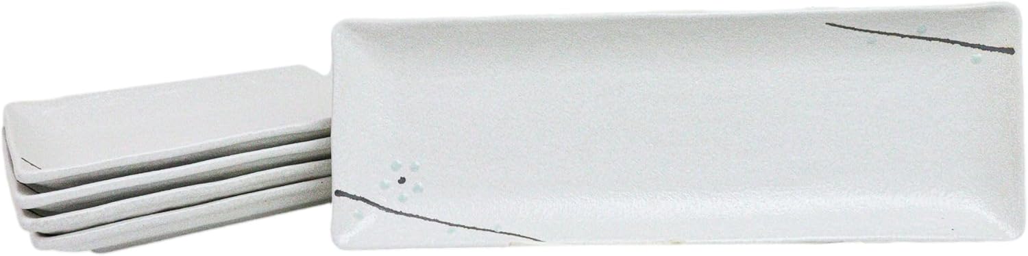 Ebros Gift Modern Yukino Hana Snow Flowers Ceramic Dinnerware Serveware Kitchenware Set Oriental Asian Restaurant Supply (Pack of 5 Appetizer Salad Banchan Triangular Deep Plates Dishes)