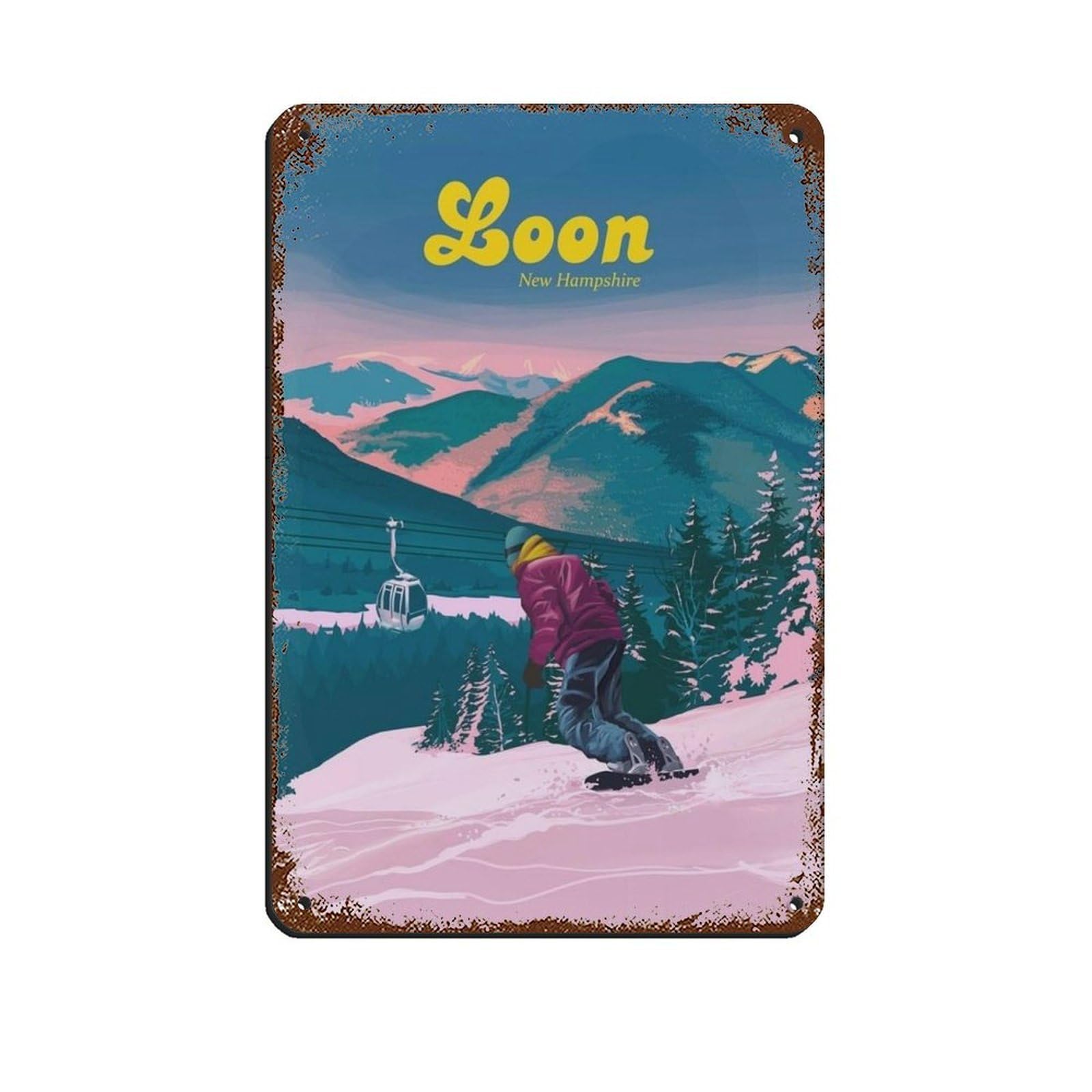 Poster rétro Loon Mountain Snowboard en métal decoration murale chic 20x30 cm