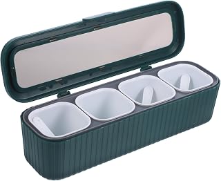 Toyvian Caja de Condimentos Compacta con Tapa y Compartimentos Organizador de Especias para Cocina Incluye Cuchara Diseño Práctico y Seguro Color Verde Oscuro