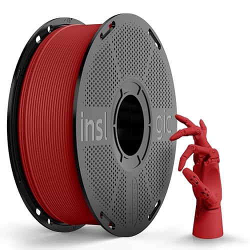 Inslogic Matte PLA Filament 1.75mm 3D Printer Filament, Fine Matte Texture & High Precision, Dimensional Accuracy +/- 0.02mm, 1kg Spool (2.2lbs) Fit Most FDM 3D Printers, Red