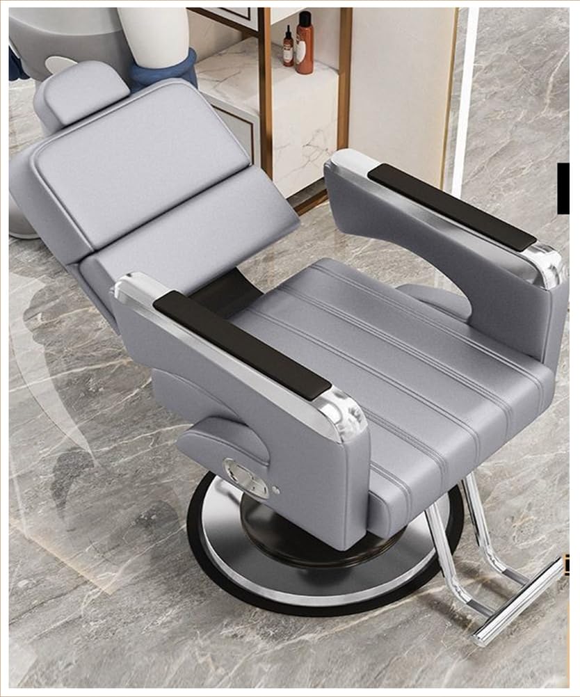 OZBMA Professional Barber Chair Adjustable Reclining Salon with Hydraulic Pump 135° Recline ty Construction Comfortable Headrest Light Gray for Beauty Salons