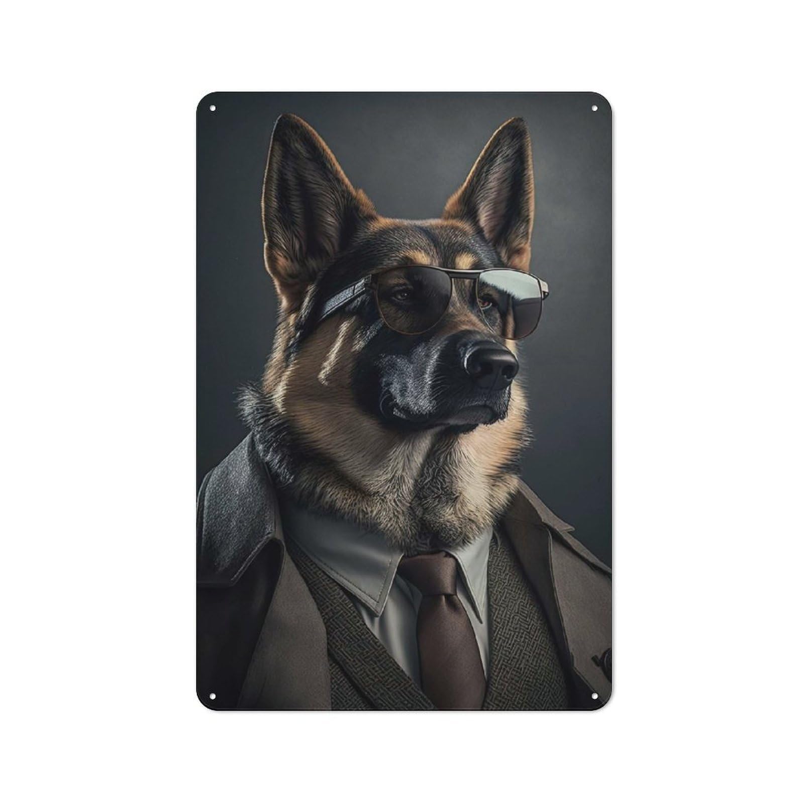 Junmoney Style-22 30X20cm Vintage Tin Sign With German Shepherd Mafia Boss For Hobby Room Or Studio, For Winter Interiors And Metal Sign Collectors
