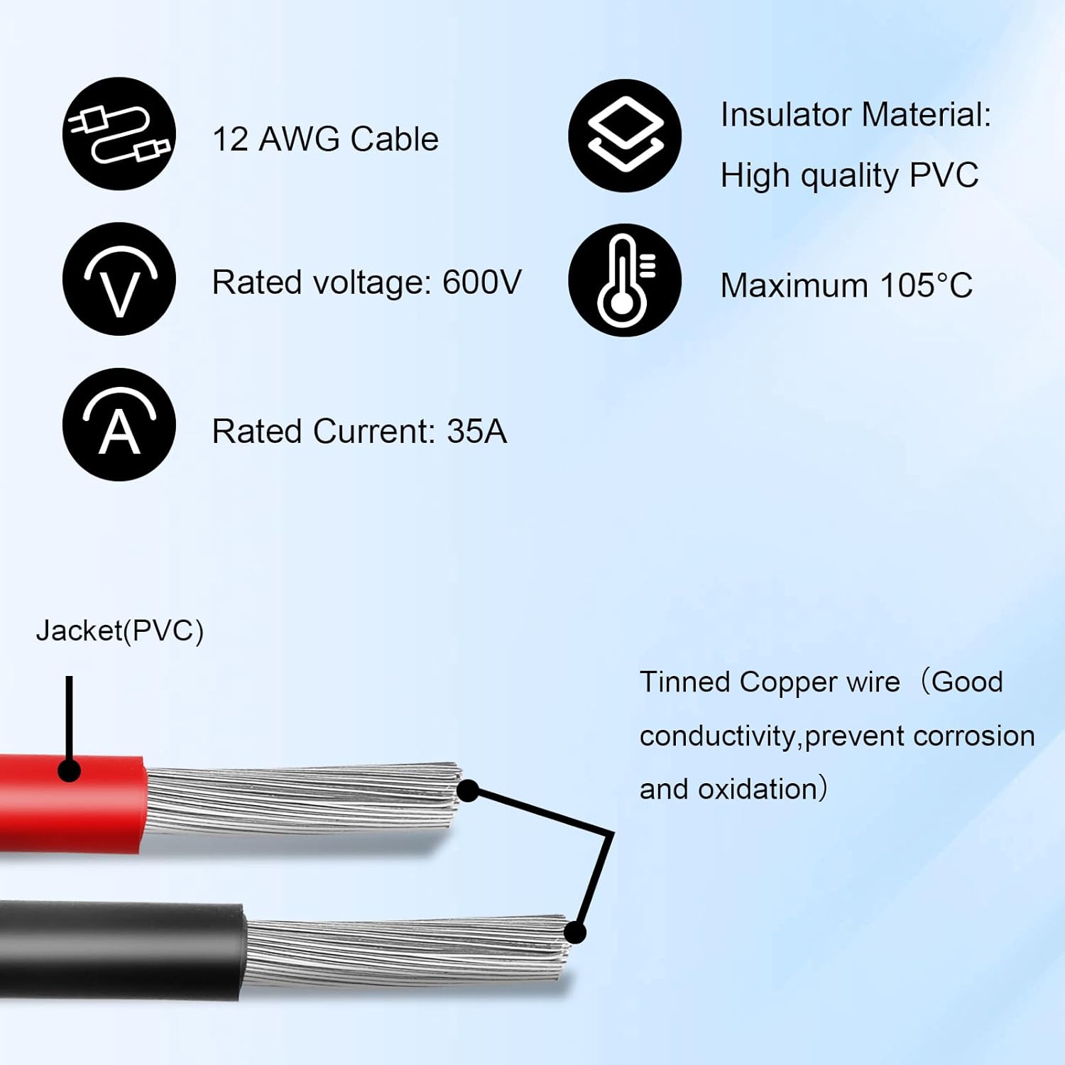 Solar to XT60i Cable 12AWG 15FT Solar Panel to XT60i Adapter Connector XT60i-F Extension Cable for Portable Power Station Solar Generator thumbnail