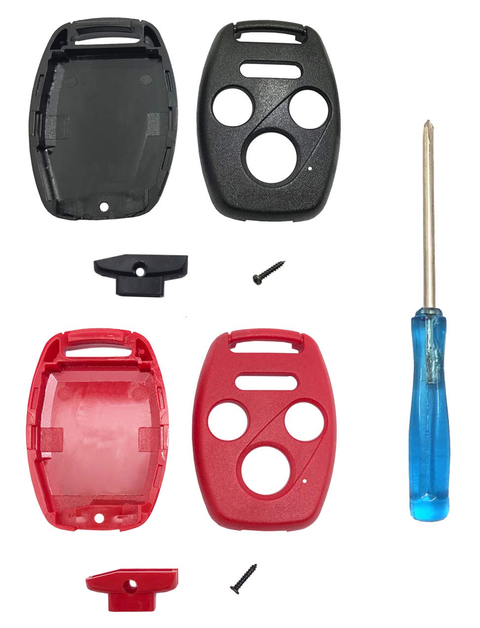 Keyless Entry Key Fob Cover fit for Honda Accord Civic Hybrid EX 2003-2012 CR-V Pilot EX SE 2005-2006 Pilot 2009-2015 Element Key Fob Shell (Black+Red)