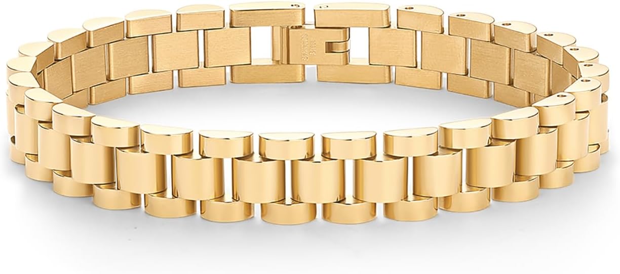 PAVOI 14K Gold Plated Waterproof Watch Strap Chain Bracelet for Women | Two Toned Mixed Metals Stainless Steel Chunky Link Bracelet