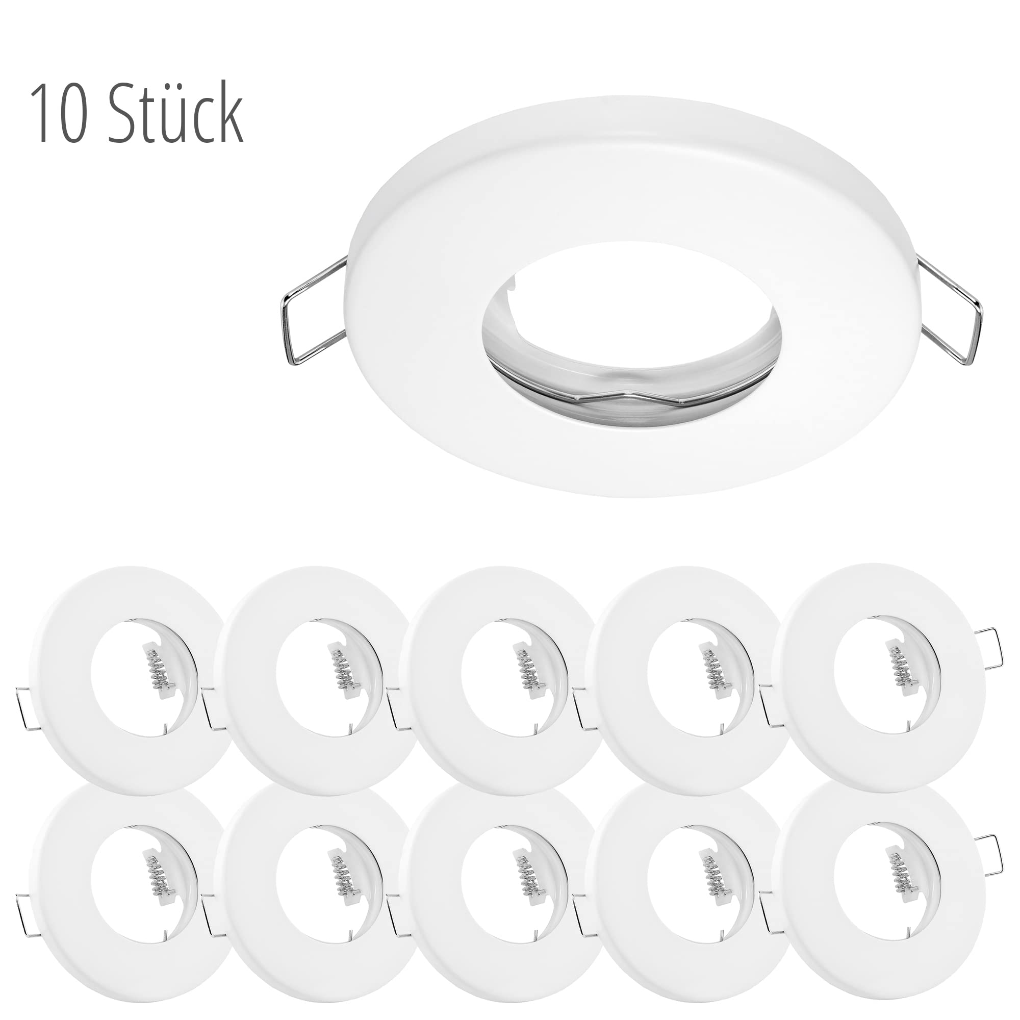 linovum 10x Feuchtraum Einbaustrahler Rahmen flach - Einbaurahmen IP65 weiß rund mit GU10 Fassung für Bad, Dusche & Aussen