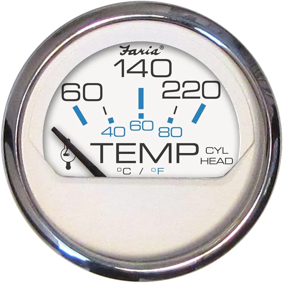 Faria Beede Instruments Faria 13806 Chesapeake Cyl Head Temperature Gauge with Sender - White SS, 2"