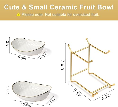 Miniatura 2 de Frutero para encimera de cocina, cesta de frutas de cerámica de dos niveles, soporte para frutas y verduras frescas, bandejas modernas para servir
