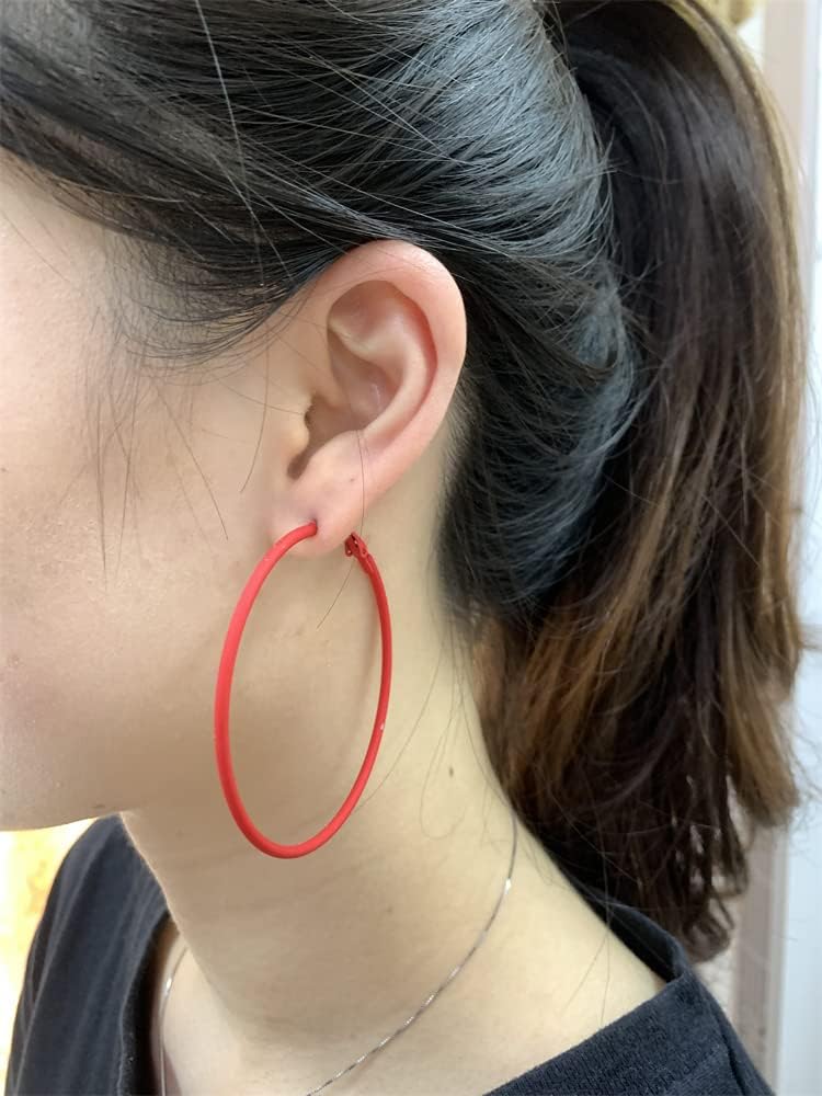 60mm Big Large Hoop Earrings For Women Girls Sensitive Ears Neon Minimalist Retro Round Huggie Hoops 2 Inch Colorful 80s 90s Dangle Hooped Dainty Lightweight Birthday Festival Y2K Party Jewelry Gifts