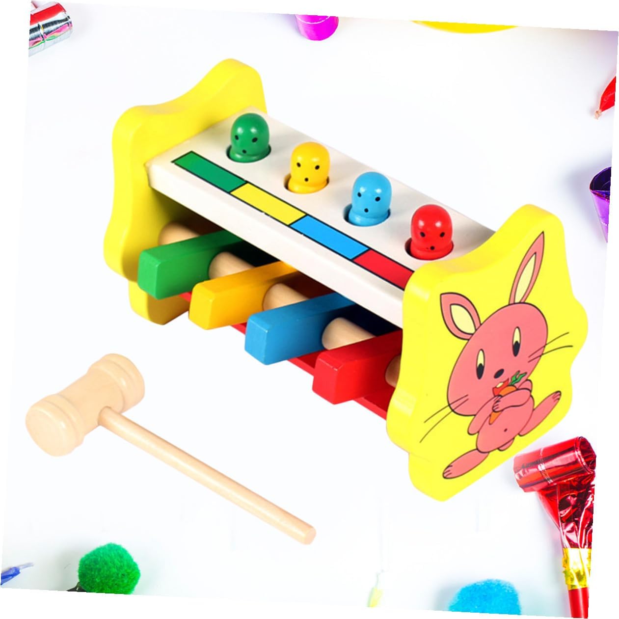 Wood Beat Toy with Hammer for Kids Girls Educational | Funny Sounds, Hand Eye Coordination Practice, Grabbing Ability Support, Baby and Infant Playtime