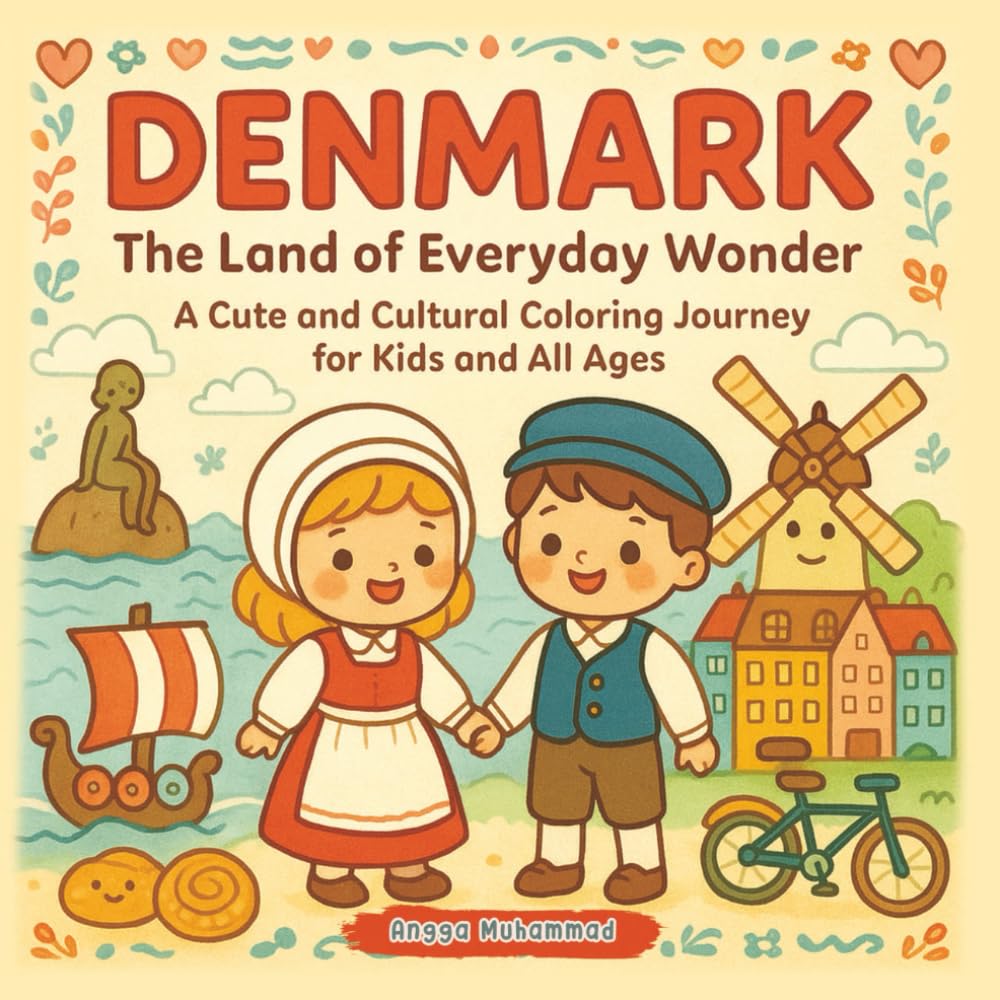 Denmark The Land of Everyday Wonder: A Cozy & Kawaii Coloring Journey Explore The Little Mermaid, Colorful Nyhavn, Royal Guards, Bicycles, and Danish