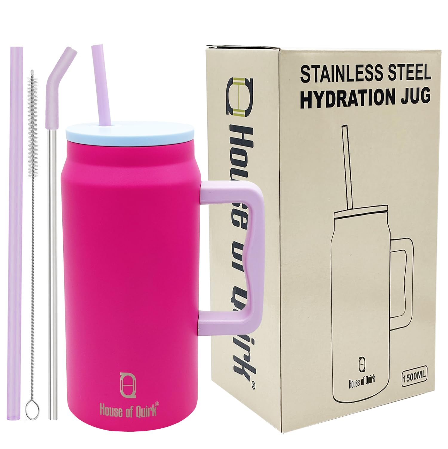House of Quirk 1500ML Mug Tumbler with Handle and Straw Lid, Stainless Steel Large Water Bottle Gifts for Women Men Him Her (Multi Flamingo) (B0DFYVFYH4) Amazon Price History, Amazon Price Tracker