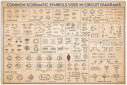 Electrical Knowledge Metal Tin Signs Electrical Guide Reading Aluminum Posters Common Schematic Symbols Used In Circuit Diagrams Plaques Office Classroom Room Wall Décor 8x12 inches