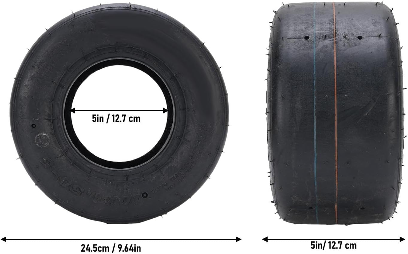 FOSA 10x4.50-5 Tubeless Slick Racing Tire 4 Ply Puncture Proof Vacuum Tire with Grass Protection Anti Slip Explosion Proof for Drift Trike Go Kart 5 Inch Wheels