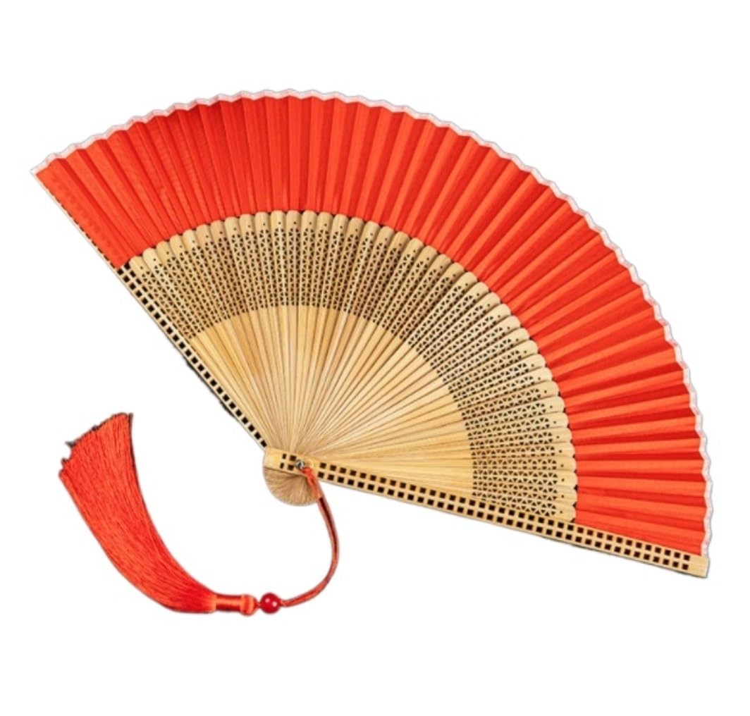 Folding Fan Handheld Hollow-carved Design Hand Fan Chinese Handheld Cheongsam Accessories Folding With Tassels Summer Travel(E)
