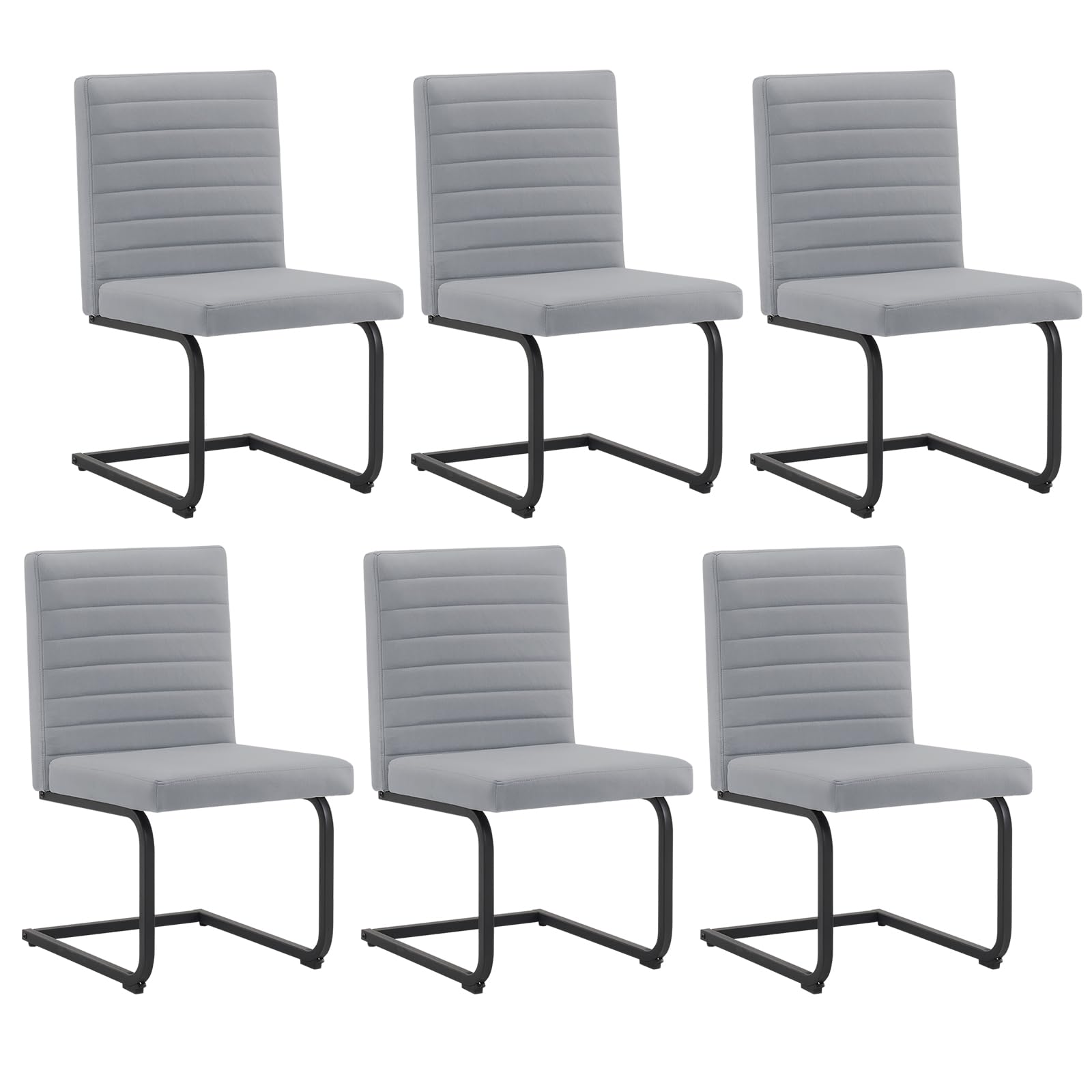 Furniliving Dining Chairs Set of 6, Modern Upholstered Faux Leather Kitchen Chair with Steel Legs, High Back, Armless Chairs for Dining Room, Kitchen,
