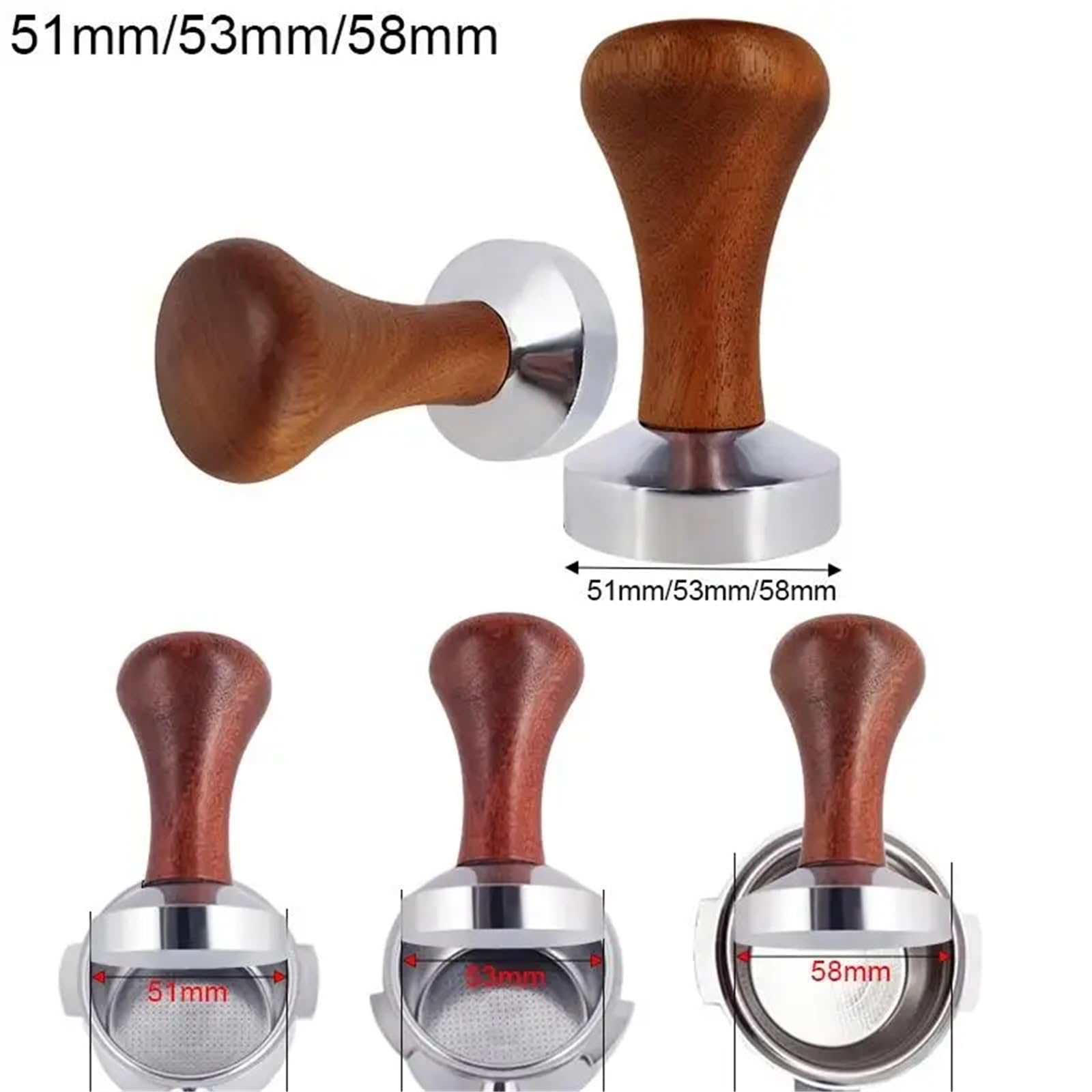 Ubijak do kawy, Ubijak do espresso z podstawą ze stali nierdzewnej Vintage drewniany uchwyt kawy Narzędzia wyciskania Domowy barista(53mm)