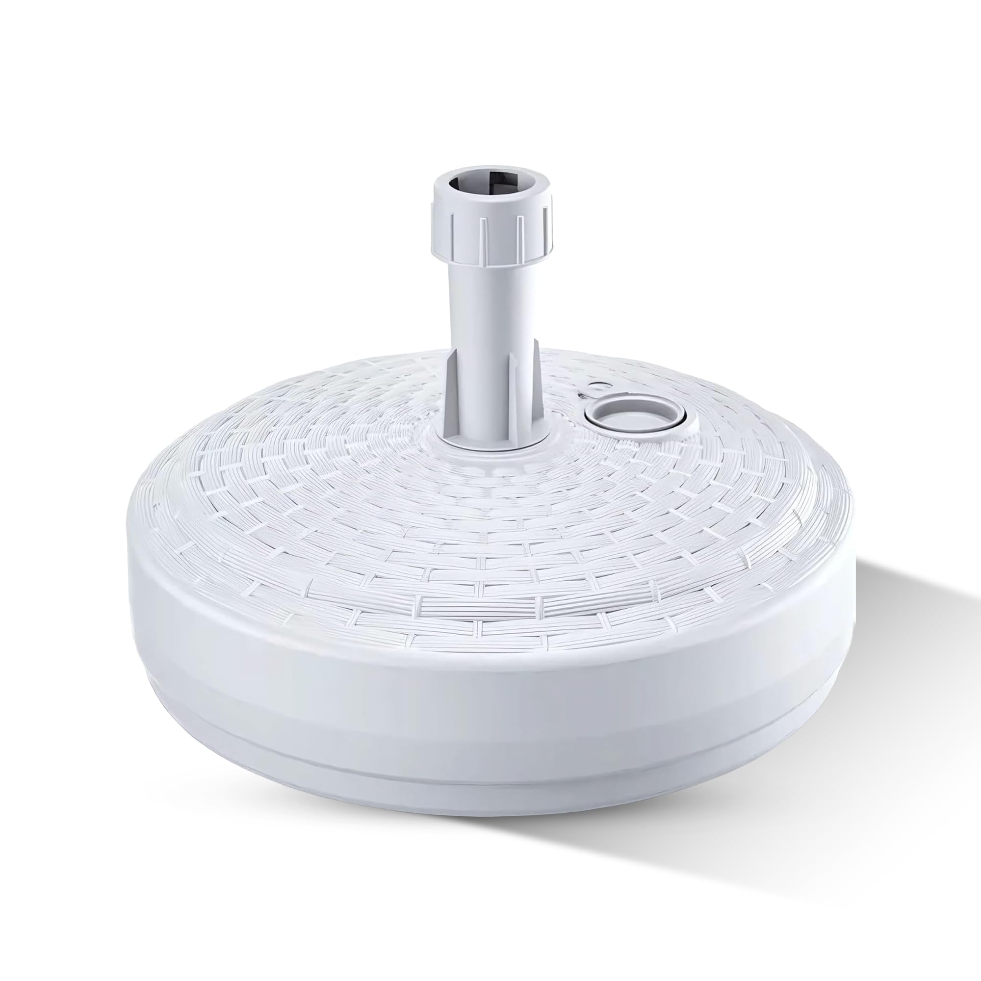 GARDENIX Base per ombrellone, Rotondo, Bianco, Effetto Rattan, in plastica, riempibile con Sabbia, Acqua, Ghiaia in Giardino, Spiaggia, terrazzo, portaombrelli