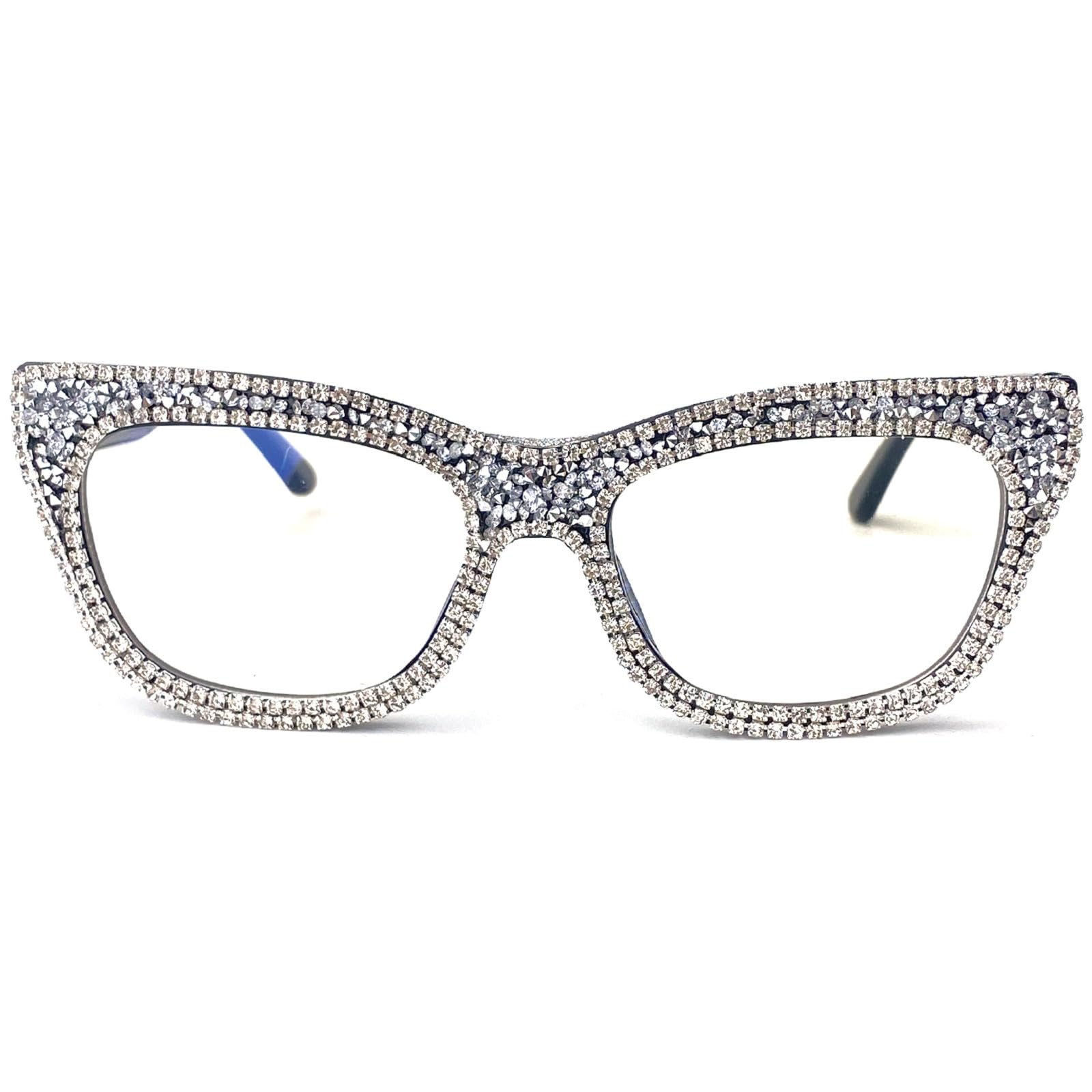 mincl Sparkling Rhinestone Reading Glasses - Bedazzled Blue Light Blocking Crystal Reader for Women with Diamond Design