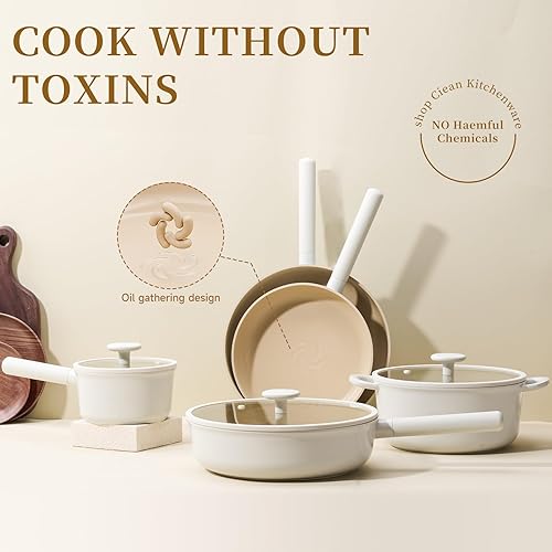 Miniatura 6 de JEETEE Juego de utensilios de cocina de cerámica, 15 ollas y sartenes antiadherentes con asas extraíbles, juego de utensilios de cocina de inducción