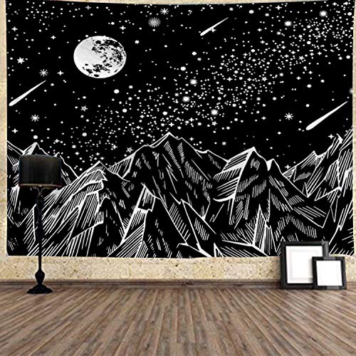 TAKSON Tapestry Wall Hanging Black and White Mountain Moon Tapestry for Bedroom Living Room Dorm Home Wall Decor (59.1"X78.8")